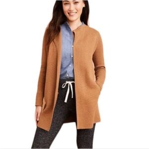 J CREW Long Linen Knit Collarless Sweater Blazer Womens Medium Brown